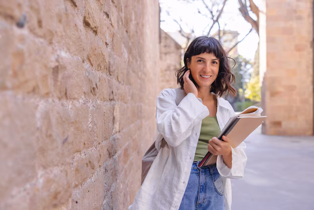 smiling-woman-look-camera-with-workbooks_197531-33515